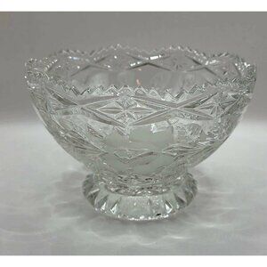 Zajecar Yugoslavia Crystal Hand Cut Bowl Imperial Rose Lead Saw Tooth 6"x4"